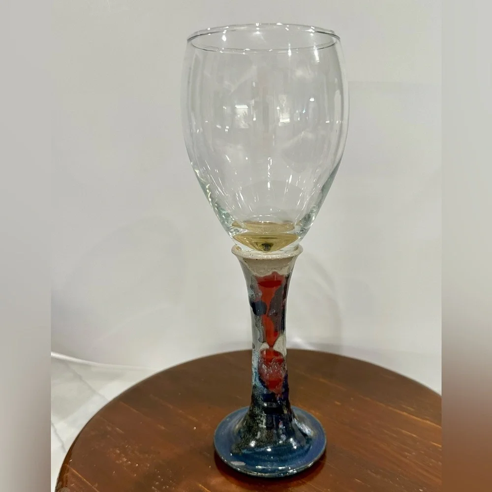 Buie Pottery Gatlinburg, Tennessee Signed Stoneware Wine Glass 9” tall. Like New